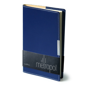 Еженедельник недатированный Metropol, А6, синий, бежевый блок, металлический шильдик, без обреза