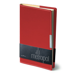 Еженедельник недатированный Metropol, А6, красный, бежевый блок, металлический шильдик, без обреза