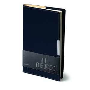 Еженедельник недатированный Metropol, А6, черный, бежевый блок, металлический шильдик, без обреза