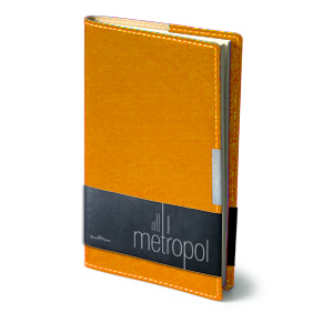 Еженедельник недатированный Metropol, А6, оранжевый, бежевый блок, металлический шильдик, без обреза