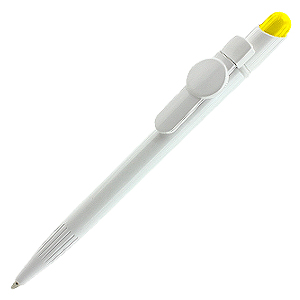 MIR Clip Logo Tampo A01, ручка шариковая, желтый/белый с клипом Logo A01, пластик