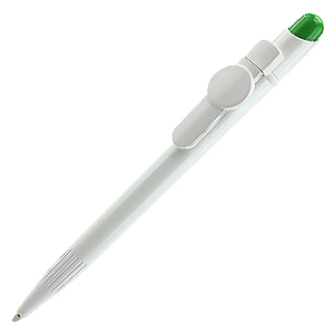MIR Clip Logo Tampo A01, ручка шариковая, зеленый/белый с клипом Logo A01, пластик