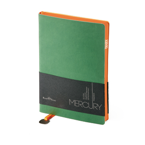 Ежедневник недатированный Mercury, А6, зеленый, белый блок, оранжевый обрез, два ляссе