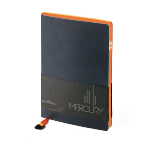 Ежедневник недатированный Mercury, А6, темно-синий, белый блок, оранжевый обрез, два ляссе