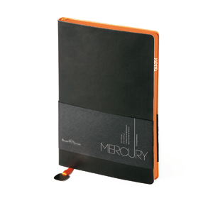 Ежедневник недатированный Mercury, А6, черный, белый блок, оранжевый обрез, два ляссе