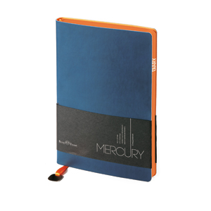 Ежедневник недатированный Mercury, А6, синий, белый блок, оранжевый обрез, два ляссе