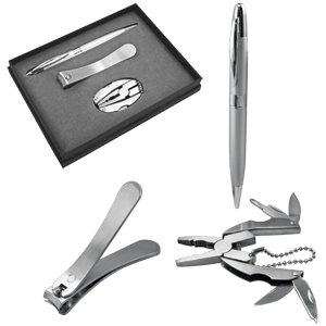 Набор: авторучка, мультитул на цепочке и щипчики для ногтей "Мастер" серебристый; 15,5х12 см; металл