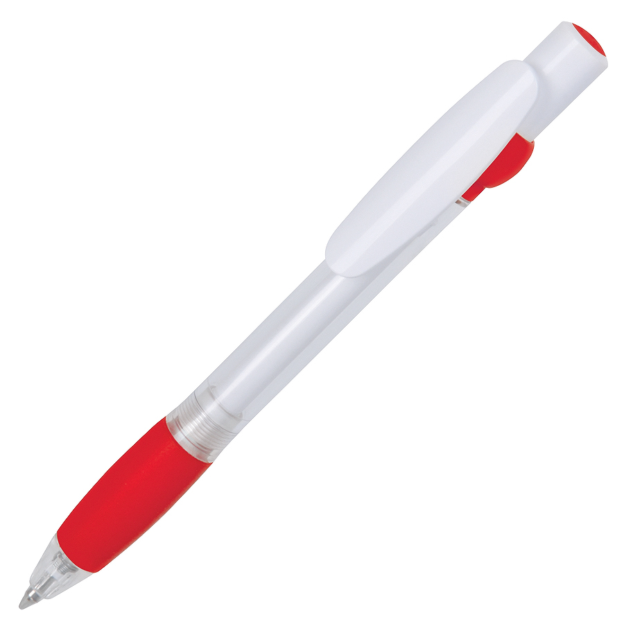 ALLEGRA SWING, ручка шариковая, красный/белый, прозрачный корпус, белый барабанчик, пластик