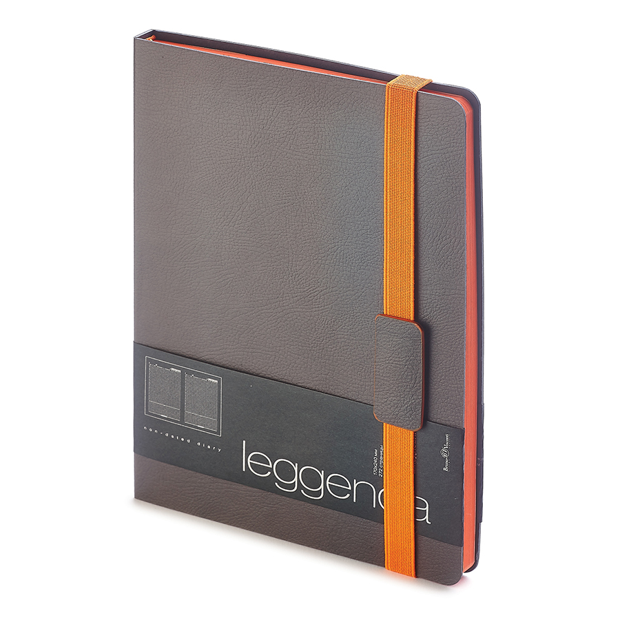 Ежедневник недатированный Leggenda, B5, серый, бежевый блок, оранжевый обрез, ляссе