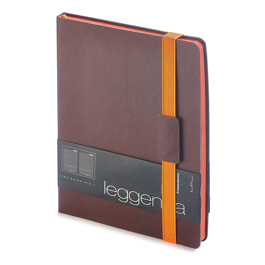 Ежедневник недатированный Leggenda, B5, коричневый, бежевый блок, оранжевый обрез, ляссе
