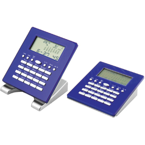 Калькулятор многофункциональный: календарь, часы, будильник, метеостанция; синий; 10,5х9,2х3,5 см; п