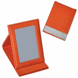Зеркало складное "EVERY DAY"; оранжевый; 11,2х7,7х1,3 см; искусств.кожа, металл; лазерная гравировка