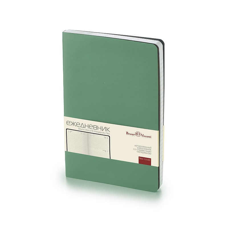 Ежедневник датированный Megapolis Flex, А5, зеленый, бежевый блок, без обреза