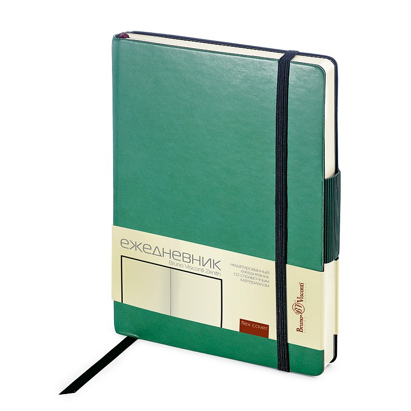 Ежедневник недатированный Zenith, темно-зеленый, А5, бежевый блок, без обреза, ляссе, на резинке