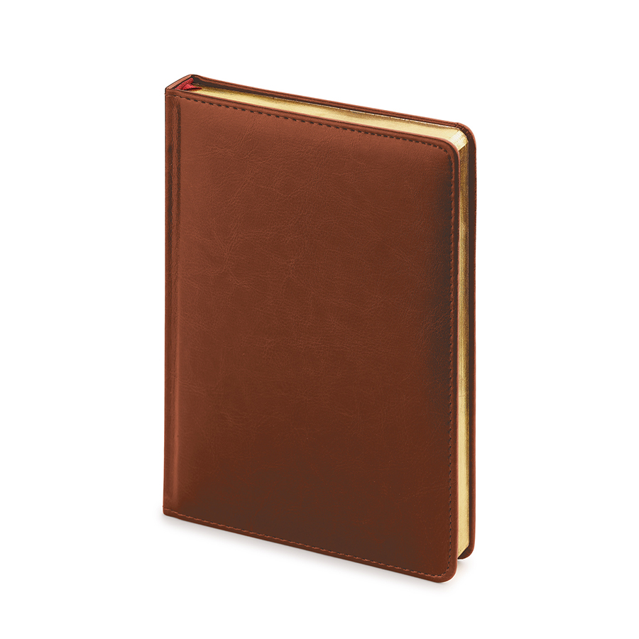 Ежедневник датированный Sidney Nebraska, А5, коричневый, белый блок, золотой обрез, ляссе