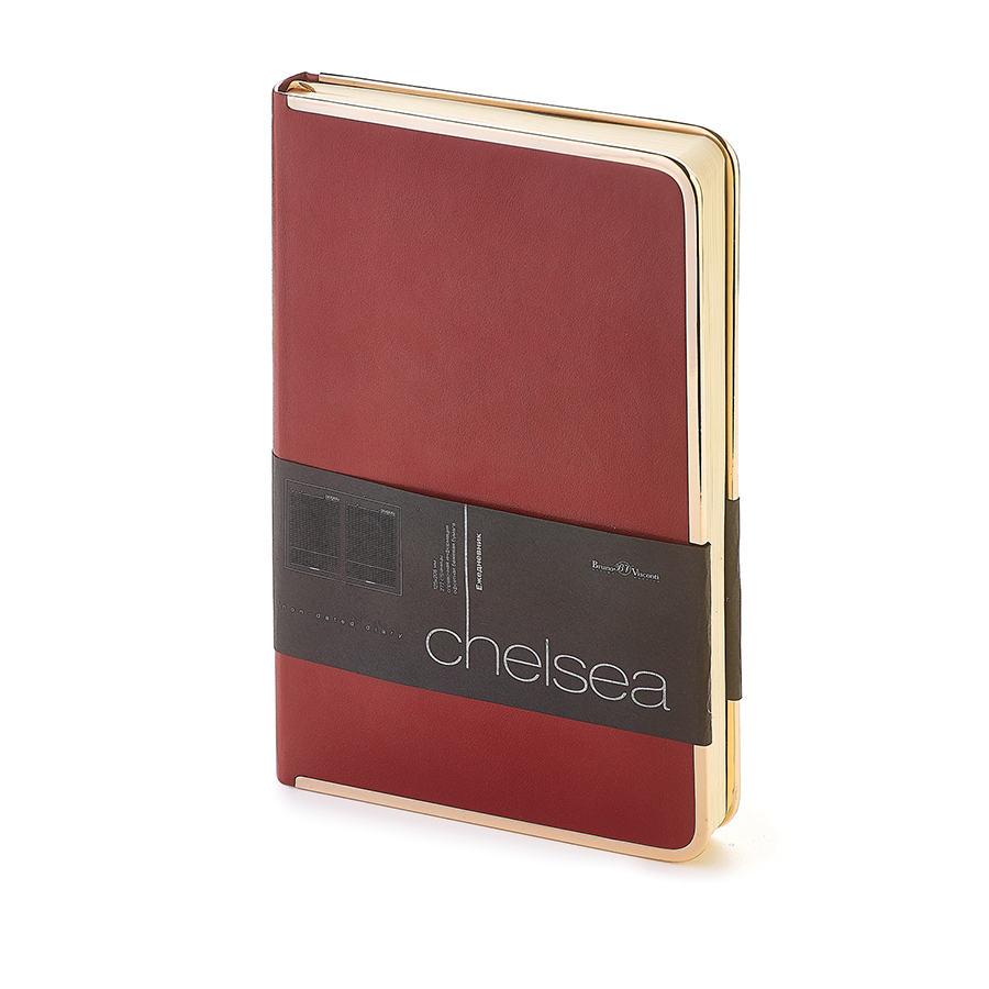 Ежедневник недатированный Chelsea, А5, бордовый, бежевый блок, золотой обрез, ляссе