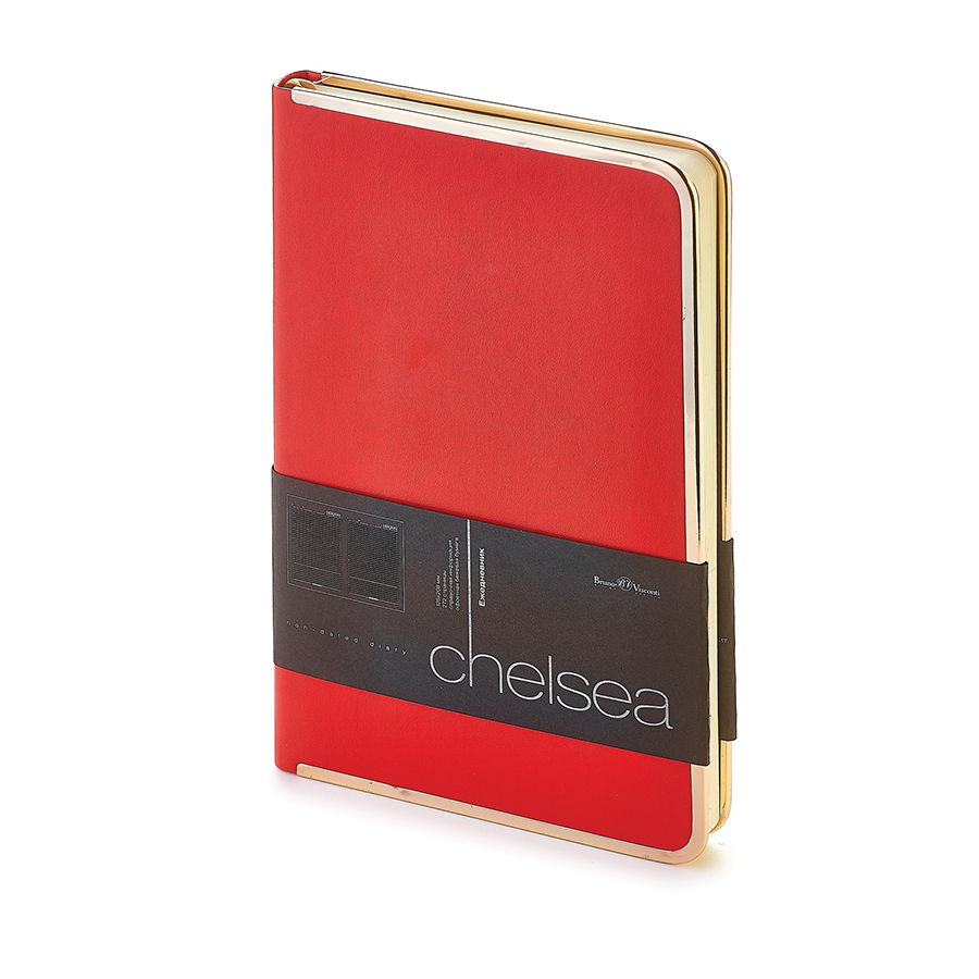 Ежедневник недатированный Chelsea, А5, красный, бежевый блок, золотой обрез, ляссе