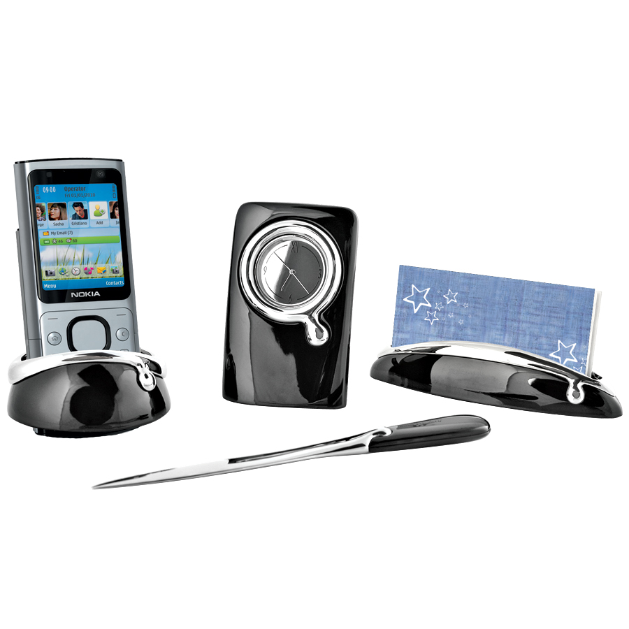 Набор настольный: часы, подставки для визиток и для мобильного телефона и нож для вскрытия корреспо