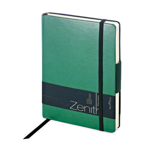 Ежедневник недатированный Zenith, зеленый, В6, бежевый блок, без обреза, ляссе, на резинке