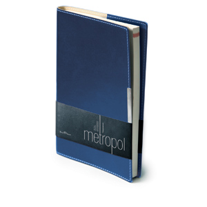 Ежедневник недатированный Metropol, А5, синий, бежевый блок, металлический шильдик, без обреза