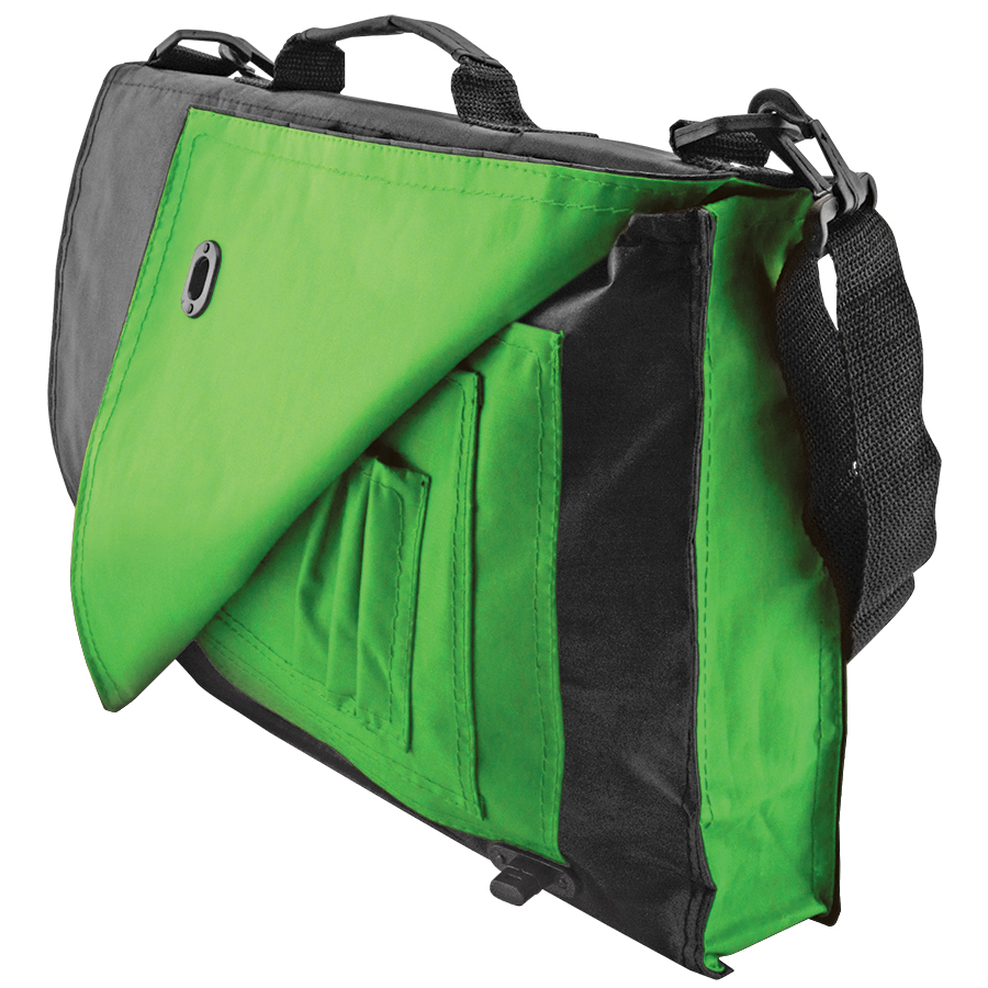 Конференц-сумка "Pilot"; черный с зеленым; 38х27х7 см; полиэстер; шелкография