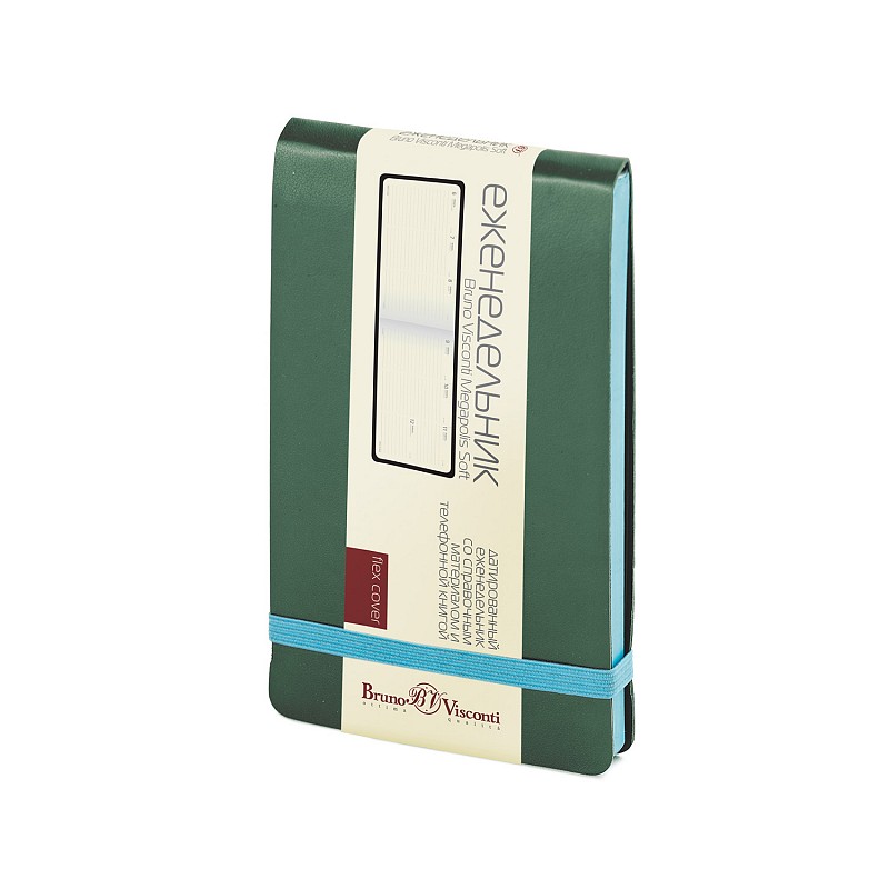 Еженедельник датированный Megapolis Soft, А6, зеленый, бежевый блок, голубой обрез