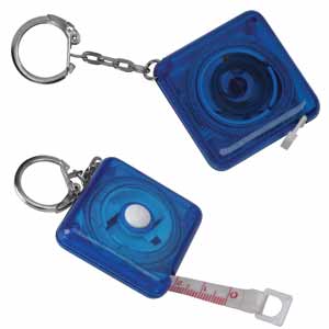 Брелок-рулетка (1м) прозрачно-синий; 4,6х4,6х1,4 см; пластик; тампопечать