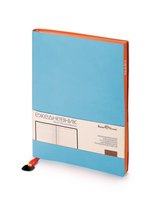 Ежедневник недатированный Mercury, небесно-голубой, А5, белый блок, оранжевый обрез, ляссе с шильдом
