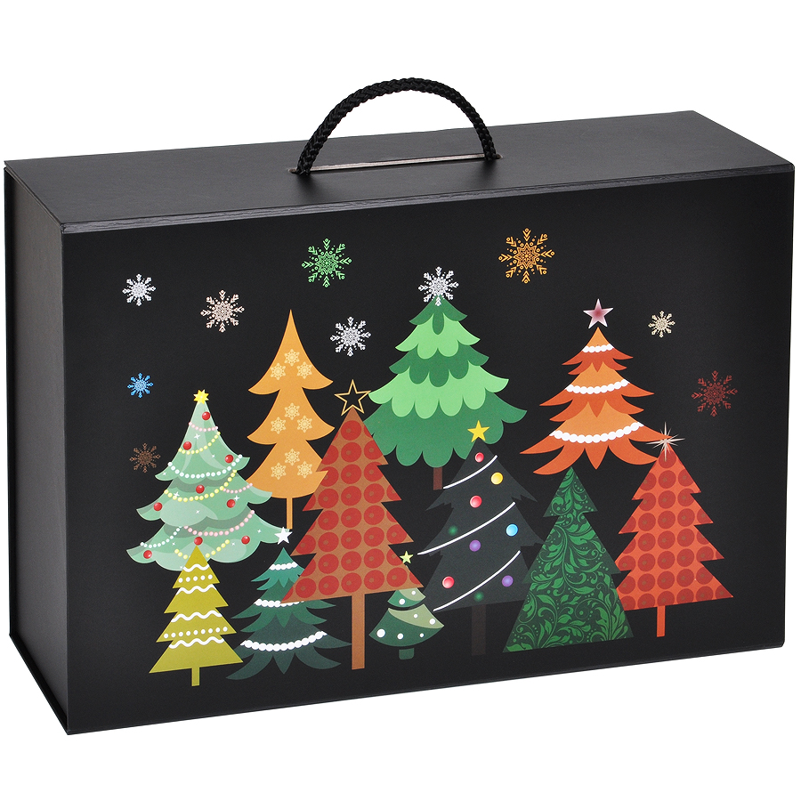 Коробка подарочная складная "Зимняя ночь" , черный, 37х25х10 см, кашированный картон, тиснение