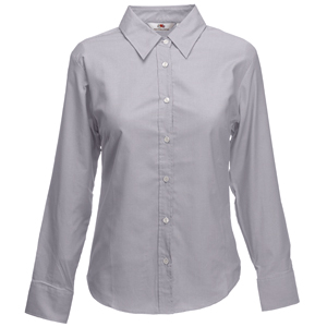 Рубашка "Lady-Fit Long Sleeve Oxford Shirt", светло-серый_M, 70% х/б, 30% п/э, 135 г/м2