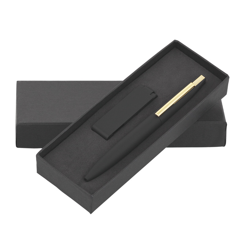 Набор ручка + флеш-карта 8 Гб в футляре, покрытие soft touch, цвет черный с золотом