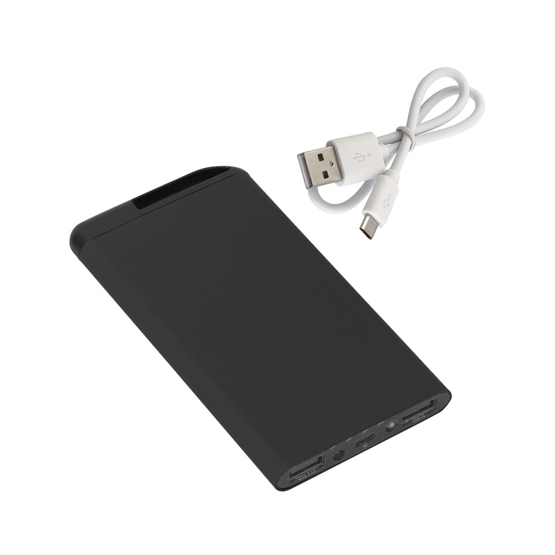 Зарядное устройство "Theta", 6000 mAh, 2 выхода USB, покрытие soft touch, цвет черный