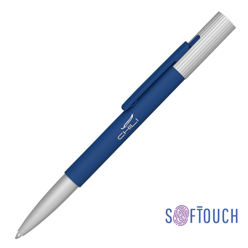 Ручка шариковая "Clas", покрытие soft touch, цвет темно-синий с серебристым