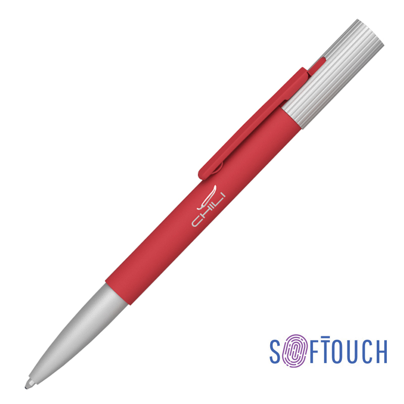Ручка шариковая "Clas", покрытие soft touch, цвет красный с серебристым