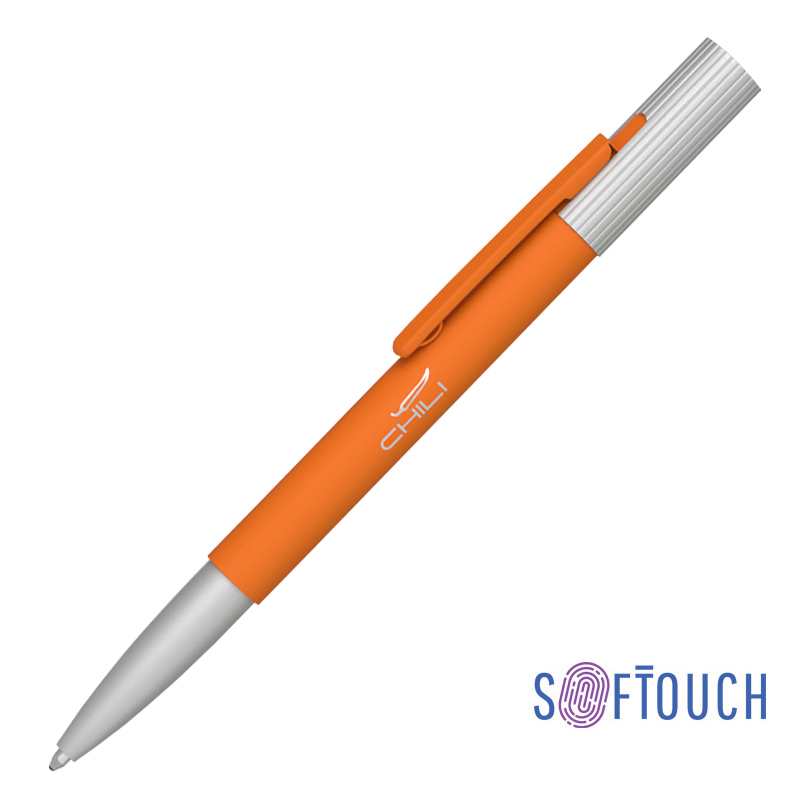 Ручка шариковая "Clas", покрытие soft touch, цвет оранжевый с серебристым