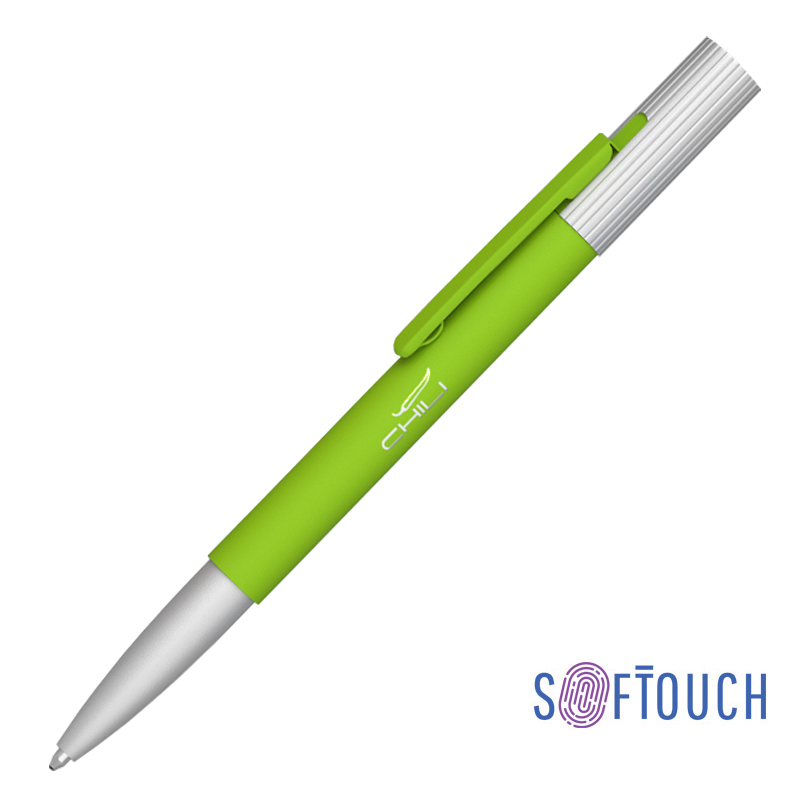 Ручка шариковая "Clas", покрытие soft touch, цвет зеленое яблоко с серебристым