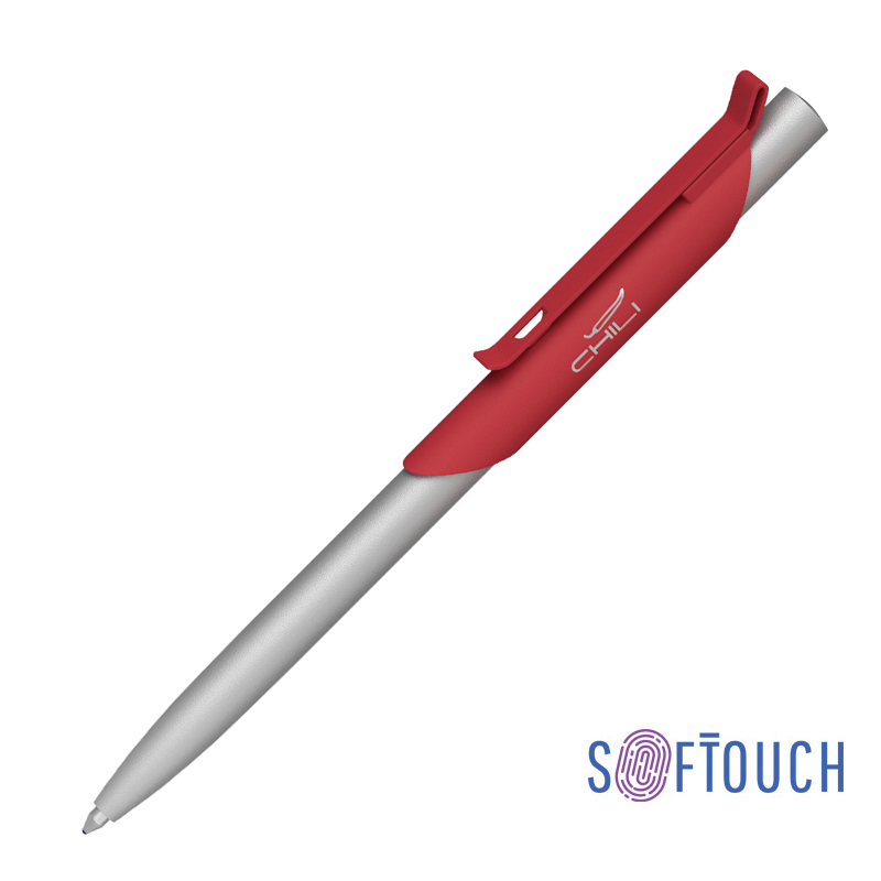 Ручка шариковая "Skil" покрытие soft touch, цвет красный с серебристым