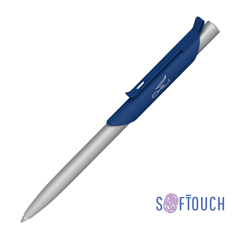 Ручка шариковая "Skil" покрытие soft touch, цвет темно-синий с серебристым