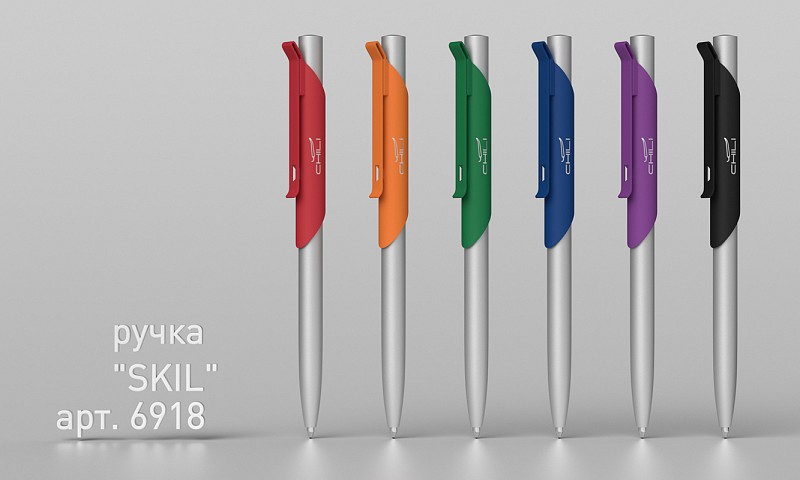 Ручка шариковая "Skil" покрытие soft touch, цвет темно-синий с серебристым
