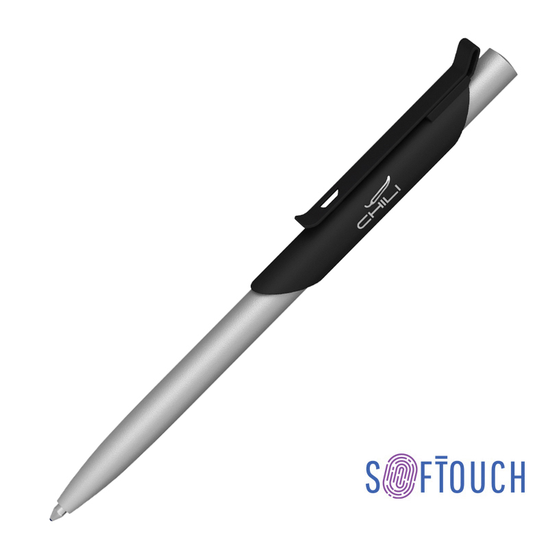 Ручка шариковая "Skil" покрытие soft touch, цвет черный с серебристым