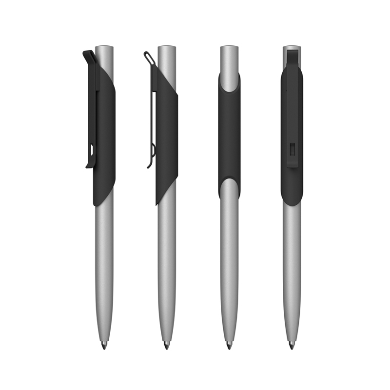 Ручка шариковая "Skil" покрытие soft touch, цвет черный с серебристым