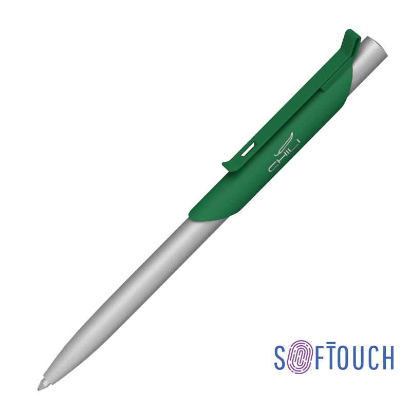 Ручка шариковая "Skil" покрытие soft touch, цвет темно-зеленый с серебристым