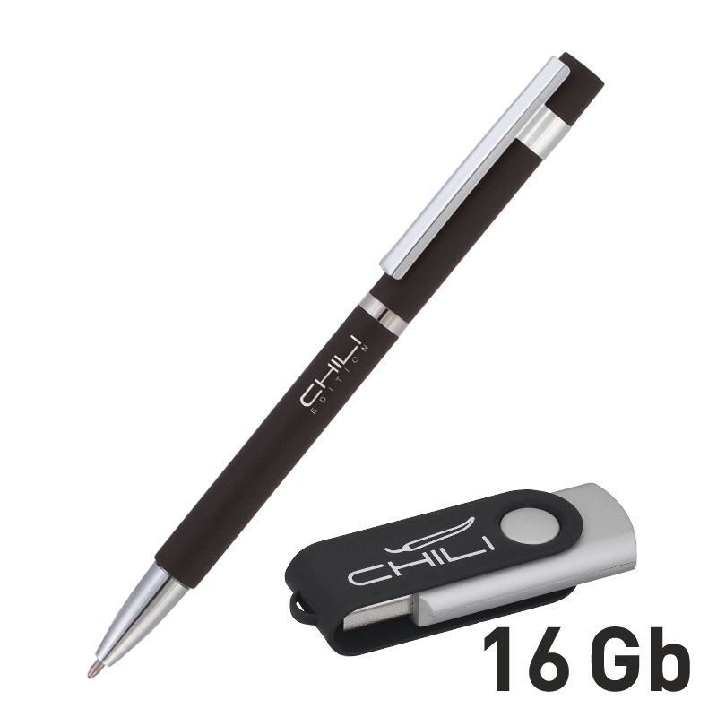 Набор ручка + флеш-карта 8 Гб в футляре, покрытие soft touch, цвет черный