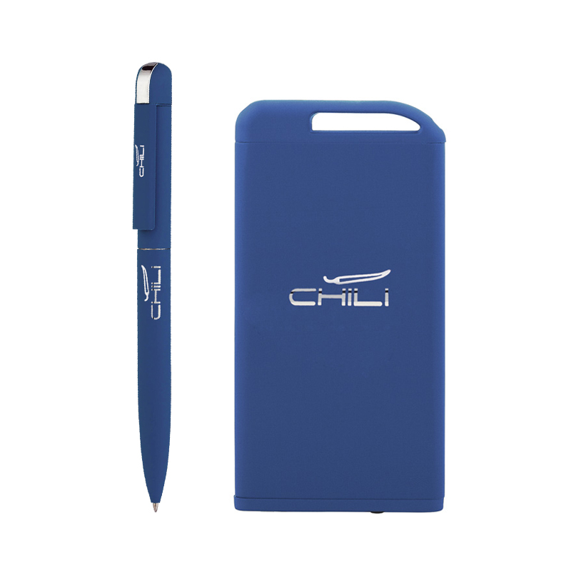 Набор ручка "Jupiter" + зарядник "Theta" 6000 mAh в футляре, покрытие soft touch, цвет темно-синий с белым