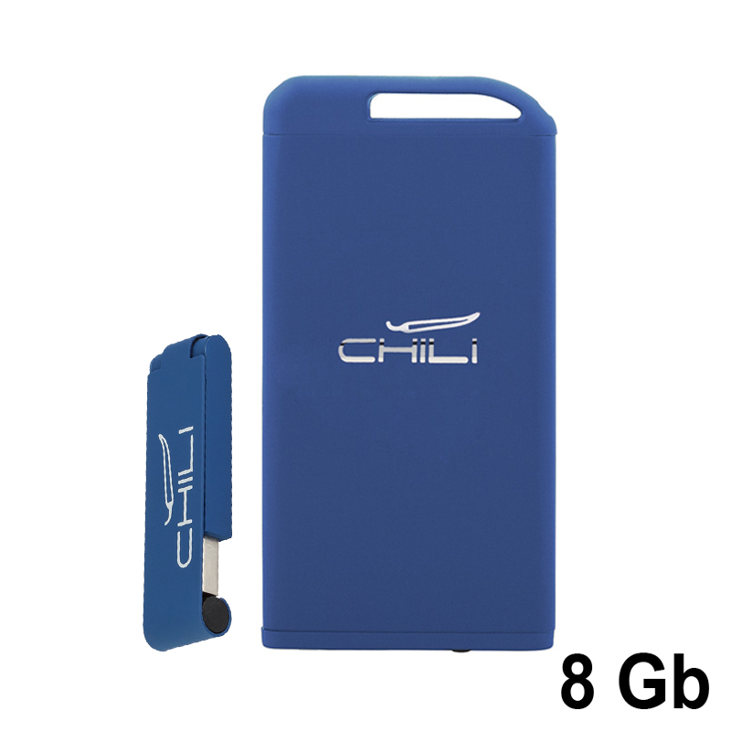 Набор зарядник "Theta" 6000 mAh + флеш-карта "Case" 8Гб в футляре, покрытие soft touch, цвет темно-синий с белым