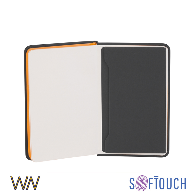 Блокнот "Бергамо", в линейку, покрытие soft touch, формат А6, цвет черный с оранжевым