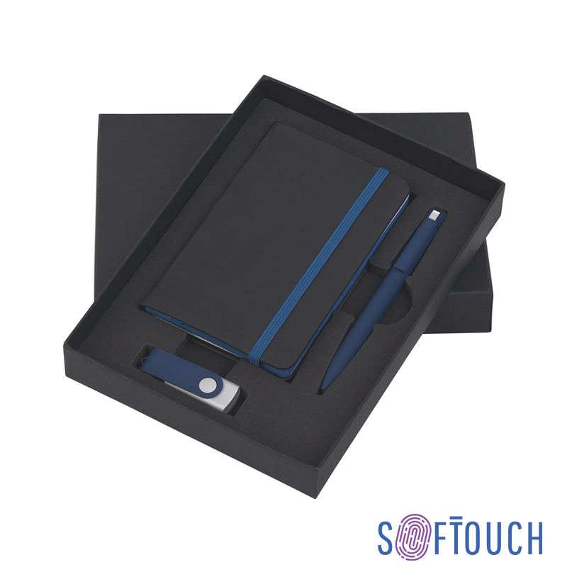 Подарочный набор "Пьемонт", покрытие soft touch, цвет черный с синим