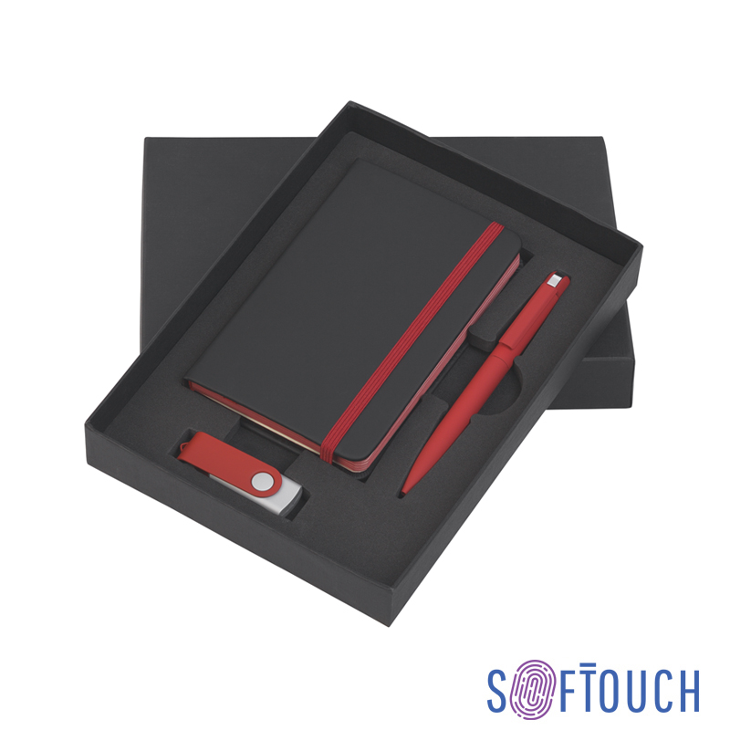 Подарочный набор "Пьемонт", покрытие soft touch, цвет черный с красным