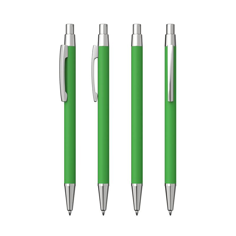 Образец ручки "Ray" с гравировкой, покрытие soft touch, цвет зеленое яблоко