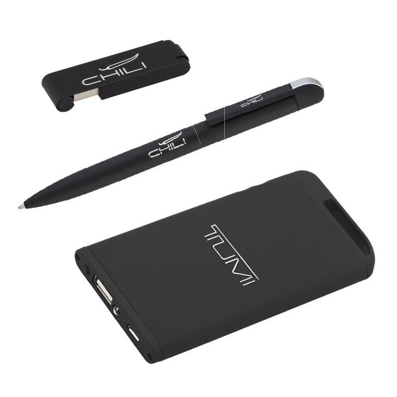 Набор ручка "Jupiter" + флеш-карта "Case" 8 Гб + зарядник "Theta" 4000 mAh в футляре, цвет черный